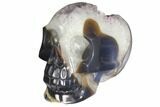 Polished Banded Agate Skull with Amethyst Crystal Pocket #148127-1